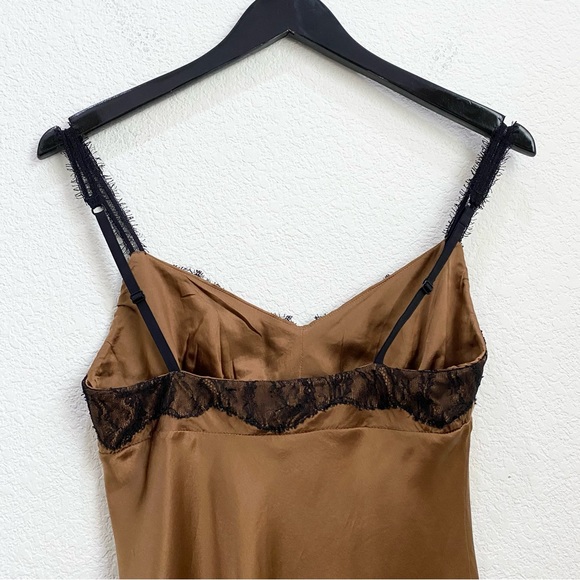 COSABELLA Brown Satin Black Lace Slip Top Size M Made in Italy - Picture 8 of 13